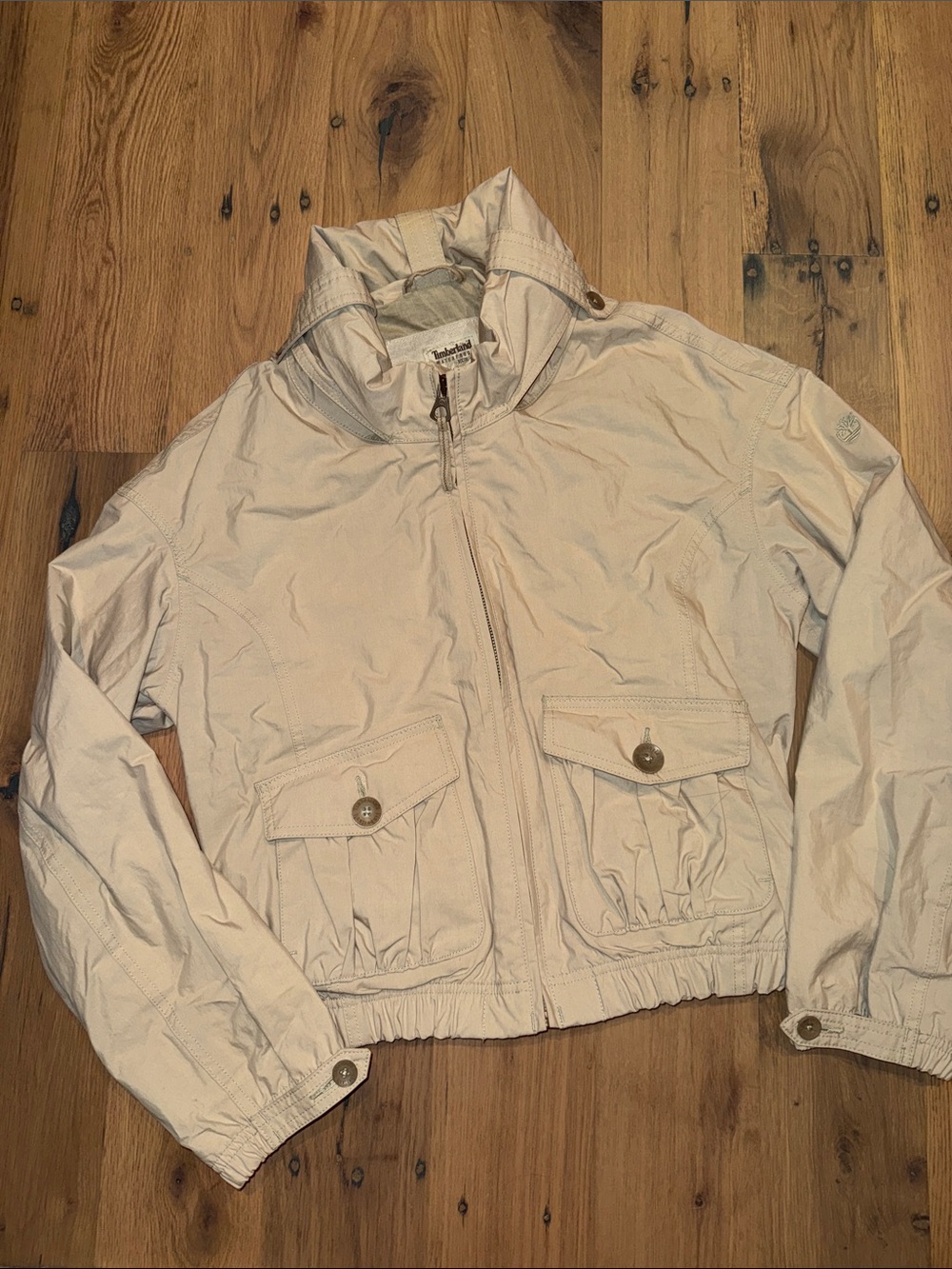 Timberland Waterproof Cropped Beige Utility Jacket 10